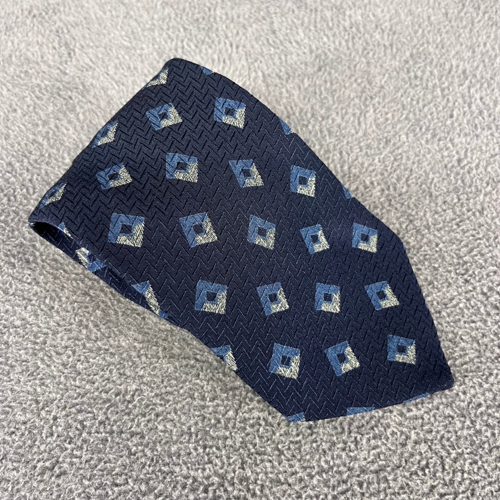 Giorgio Armani Cravatte Necktie Mens Navy Blue Silk Geometric Diamond Made Italy